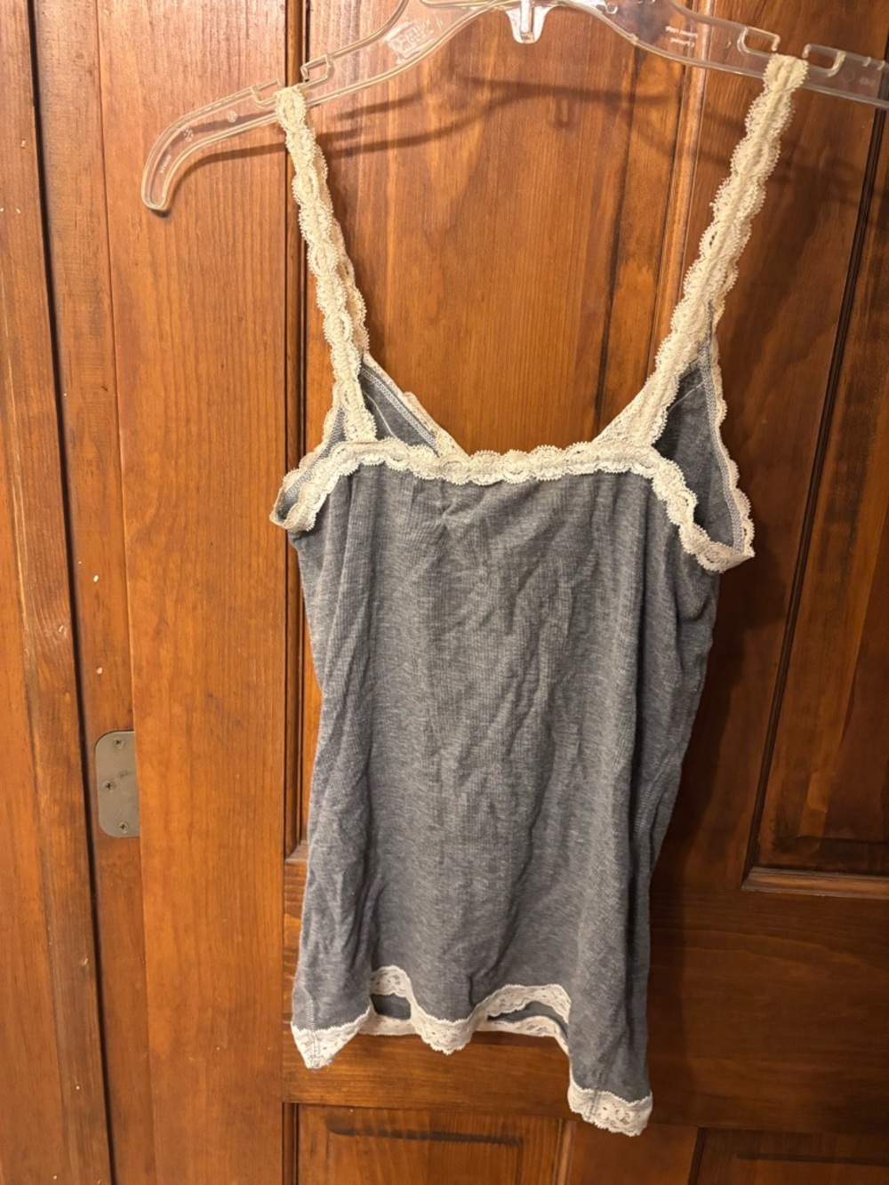 Hollister Gray Tank Top with Cream Lace Trim - Picture 3 of 3